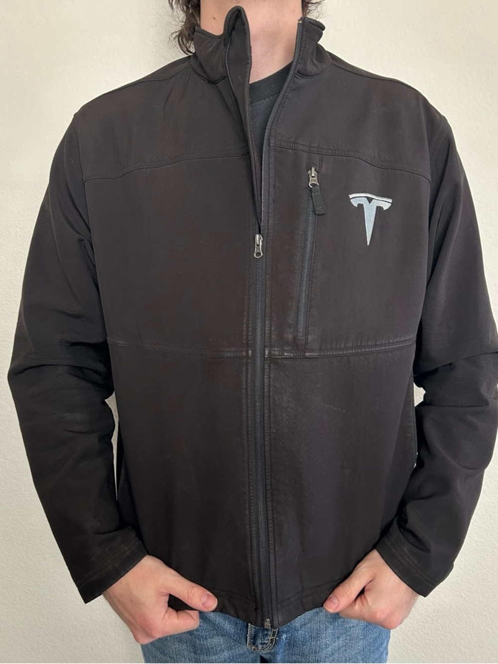 Tesla Motors Corporate Jacket Black Full Zip Fleece Lined Men’s Size Large